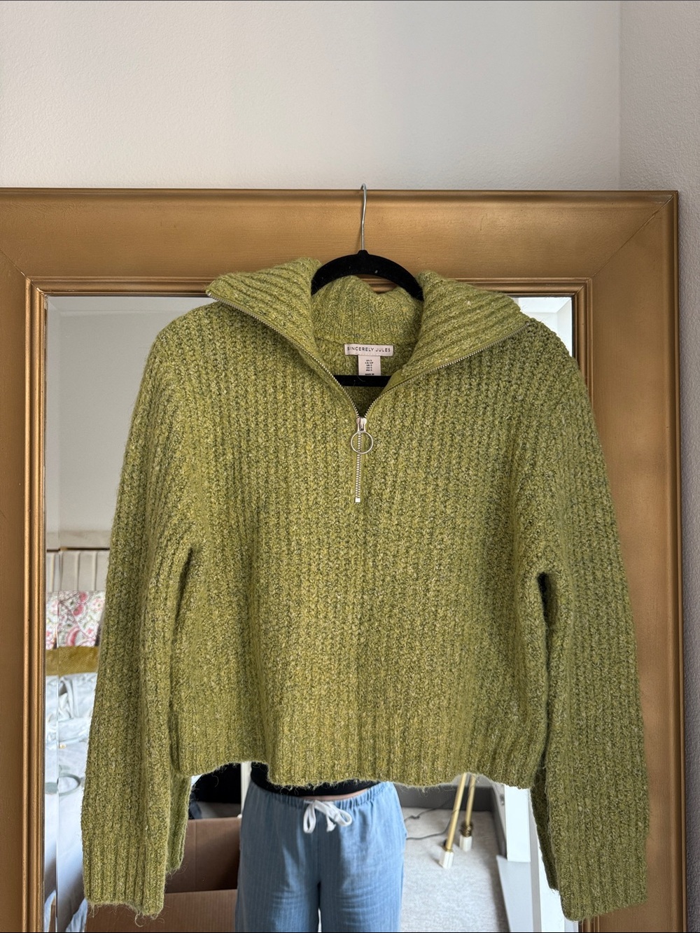 Sincerely Jules Olive Green Ribbed Half-Zip Turtleneck Sweater